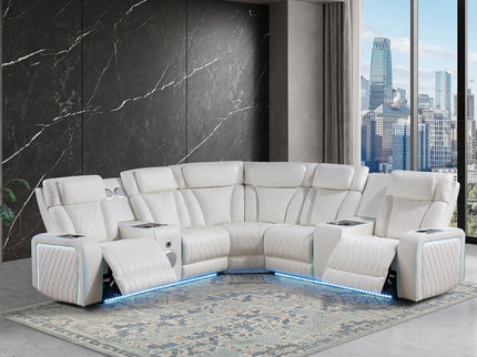 Electra - Power Recliner Sectional Sofa With Power Headrests, Console Loveseats, Wedge, LED Light Strip, Speakers