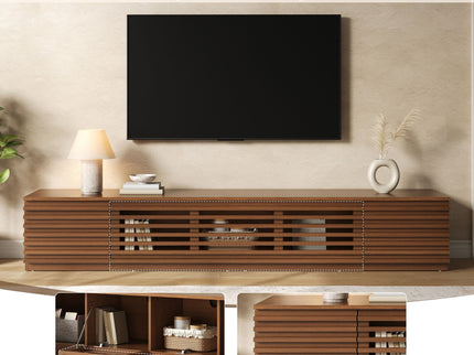 TV Stand, Entertainment Center With Cable Management And Soft Closing Hinges - Walnut