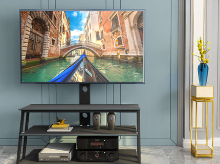 Multi-Function Angle And Height Adjustable Tempered Glass TV Stand - Black