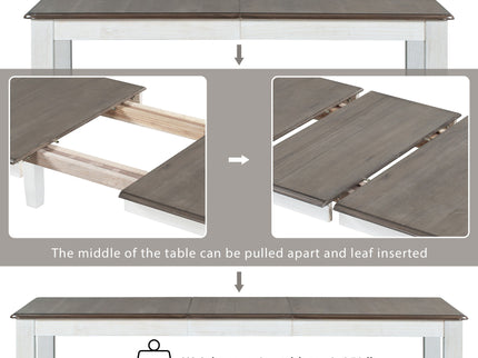 Dining Table Set Retro Style With Extendable Table And Upholstered Chairs