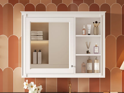 Wall Mounted Medicine Cabinet With Mirror, Adjustable Shelf - White