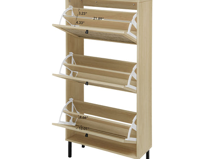 Modern Rattan 3 Door Shoe Rack Cabinet For Entryway
