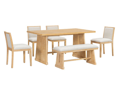 Dining Set With Rectangular Table, 4 Upholstered Chairs & 1 Padded Bench