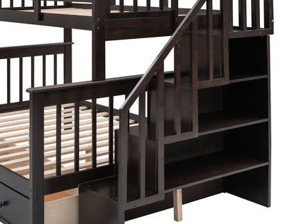 Stairway Bunk Bed With Storage And Guard Rail For Bedroom