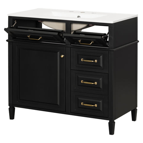 Modern Bathroom Vanity With Sink Top, Flip Drawer Design