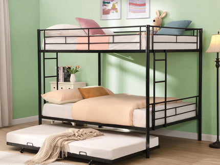 Full Over Full Modern Metal Bunk Bed With Trundle - Black