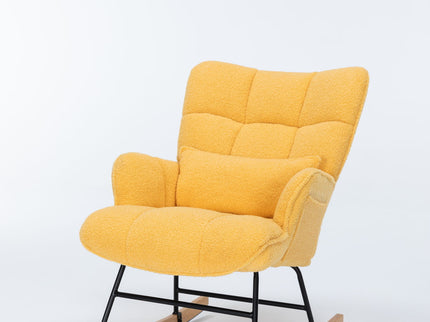 Rocking Chair Nursery, Teddy Upholstered Glider Rocker With High Backrest, Reading Chair Modern Rocking Accent Chairs Glider Recliner For Living Room - Yellow