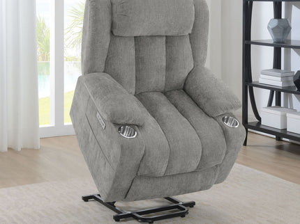 Beca - Upholstered Power Lift Recliner With Cupholders And USB Charging