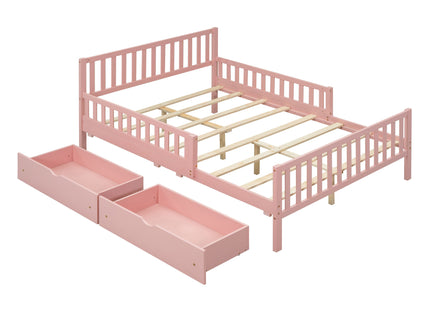 Platform Bed With Guardrails On Both Sides And 2 Storage Drawers