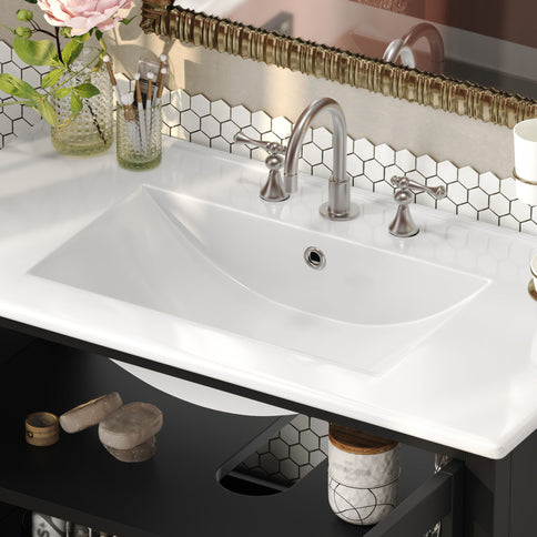 Bathroom Vanity With Ceramic Sink, Adjustable & Open Shelf