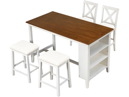 5 Pieces Counter Height Rustic Farmhouse Dining Room Wooden Bar Table Set With 2 Stools And 2 Chairs