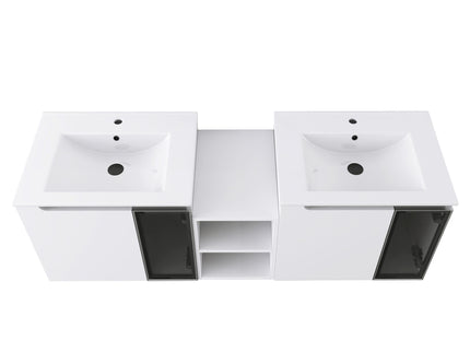 Wall Mounted Bathroom Vanity With Sink, Soft Close Doors, Cabinet & Half Door