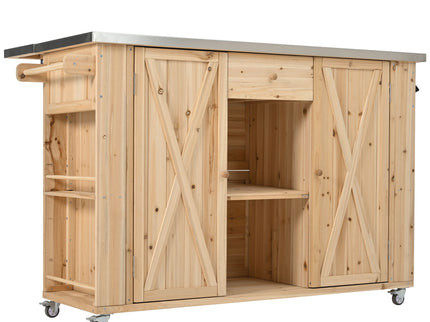 Outdoor Kitchen Island With Stainless Steel Top, Ample Storage Space, Towel And Spice Racks And A Bottle Opener
