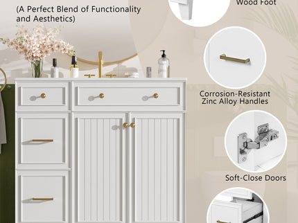 Bathroom Vanity With Sink, Soft Close Doors, Adjustable Shelves