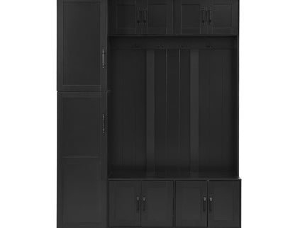Tall Hall Tree With Shoe Storage, 4 In 1 Entryway Bench With 6 Cabinets, 4 Coat Hooks & Adjustable Shelf For Hallway - Black
