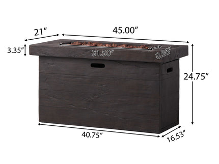 Custer - Rectangular Fire Pit 50, 000 Btu Magnesium Oxide - Brown