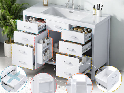 46.5" Modern Bathroom Vanity Cabinet Only, Soft Close Door & 6 Drawers - White