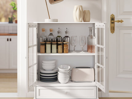 Minimalist Buffet Cabinet With Double Glass Doors And Drawer