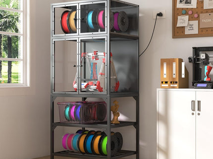 3D Printer Cabinet With Double Layer Filament Storage, Noise Reducing Design - Black