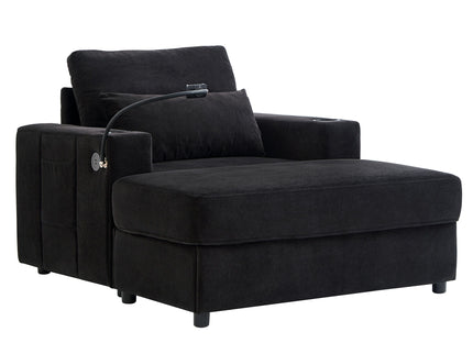 Modern Style Armchair Chaise Lounge Sofa Couch With Movable Storage Ottoman, USB Ports, Cup Holders, Phone Holder, Side Pockets