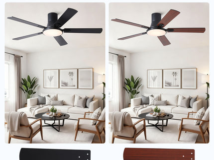 Flush Mount Ceiling Fans With LED Light And Remote Control, 5 Blades