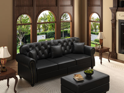 Upholstered Sofa With Nailhead Trim, Rolled Armrests With Ottoman
