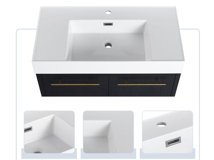 Modern Wall Mounted Bathroom Vanity With Thick Edge Resin Sink And Storage Rack