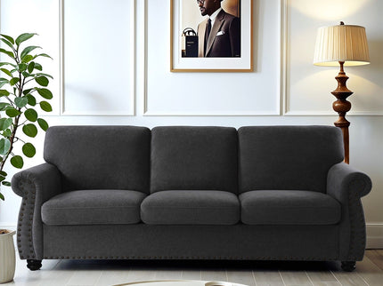 Soft Sofa, Upholstered 3 Seater Couch With High Density Foam, Loose Back Cushions And Turned Legs