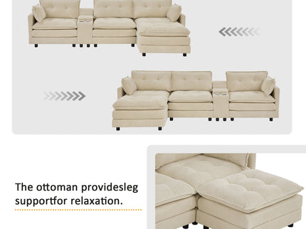 Oversized Modular Sectional Sofa With Multi Functional Console