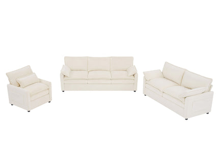 Modern Sofa Set With Double Layer Cushion And Side Storage Pockets