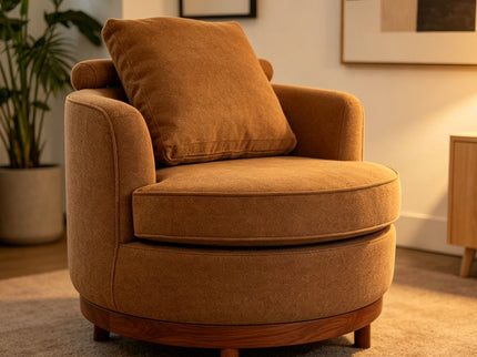 Rotatable Round Barrel Accent Chair With Adjustable Headrest - Orange / Dark Brown