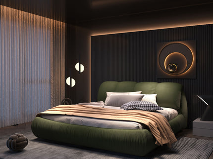 Luxury Upholstered Platform Bed With Oversized Padded Backrest And Solid Wood Frame