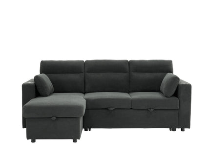 Convertible L - Shaped Sectional Sofa Bed With Storage Chaise, Cup Holders