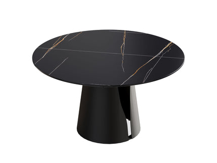 Modern Artificial Stone Round Carbon Steel Base Dining Table, Can Accommodate 6 People - Black
