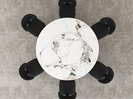 Round Dining Table & 6 Chairs Set - Silver