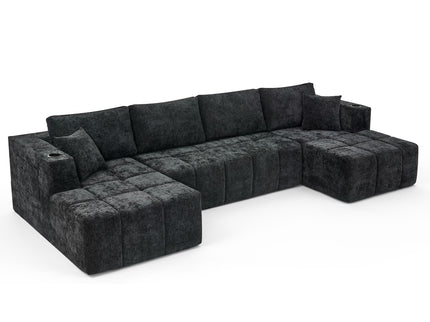 U - Shaped Sectional Sofa, Cup Holders & Side Pockets For Living Room
