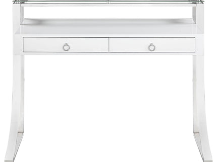 Serrano - 2 Drawer Writing Desk With Polished And Tempered Glass Hutch - Glossy White