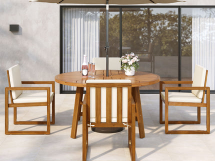 5 Piece Outdoor Patio Dining Set With 4 Armchairs And Table - Beige