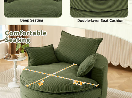 360° Swivel Accent Barrel Chair With Dual Layer Cushion And 3 Removable Pillows
