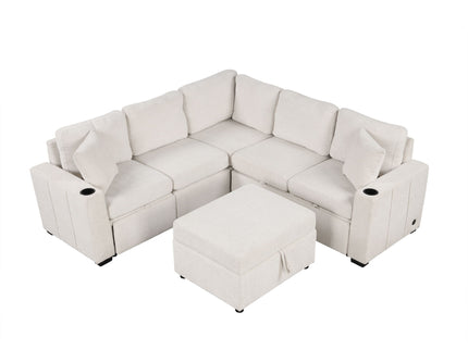 Sectional Sofa Convertible Pull-Out Sofa Bed With A Movable Storage Ottoman For Living Room