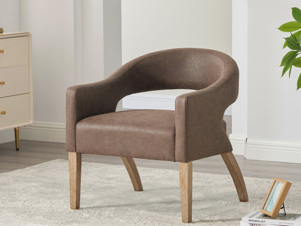 Upholstered Open Back Armchair With Weathered Rubberwood Legs