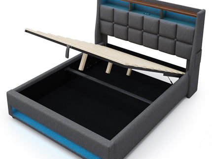 Platform Bed With Hydraulic Storage, LED Lighting & Charging Station