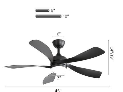 45" Ceiling Fan With DC Motor Smart App Control Quiet Reversible Operation Dimmable Lighting And Timer