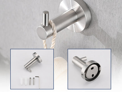 Bathroom Set 4 Pack With Towel Bar Racks, Toilet Paper Holder, Ring, Hook, Stainless Steel - Brushed Nickel