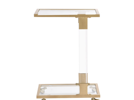 Side Table, Sofa Table, Glass Top C Shape Square Table With Metal Base For Living Room, Bedroom, Balcony Home And Office