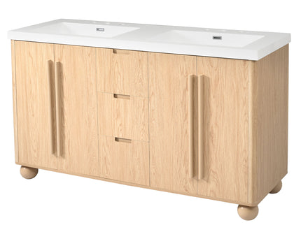 Double Sink Bathroom Vanity With Sinks, Soft Close Doors & 3 Drawers - Wood
