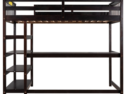 Loft Bed With Storage Shelves And Under Bed Desk
