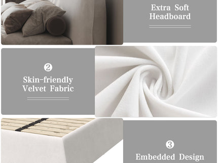 King Size Platform Bed With Special-Shaped Headboard - Cream