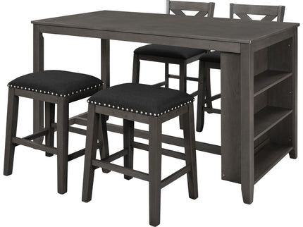 5 Pieces Counter Height Rustic Farmhouse Dining Room Wooden Bar Table Set With 2 Stools And 2 Chairs