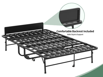 Twin Wide Folding Bed With Adjustable Headboard, Extra Long Rollaway For Tall People, Memory Foam Mattress - Black